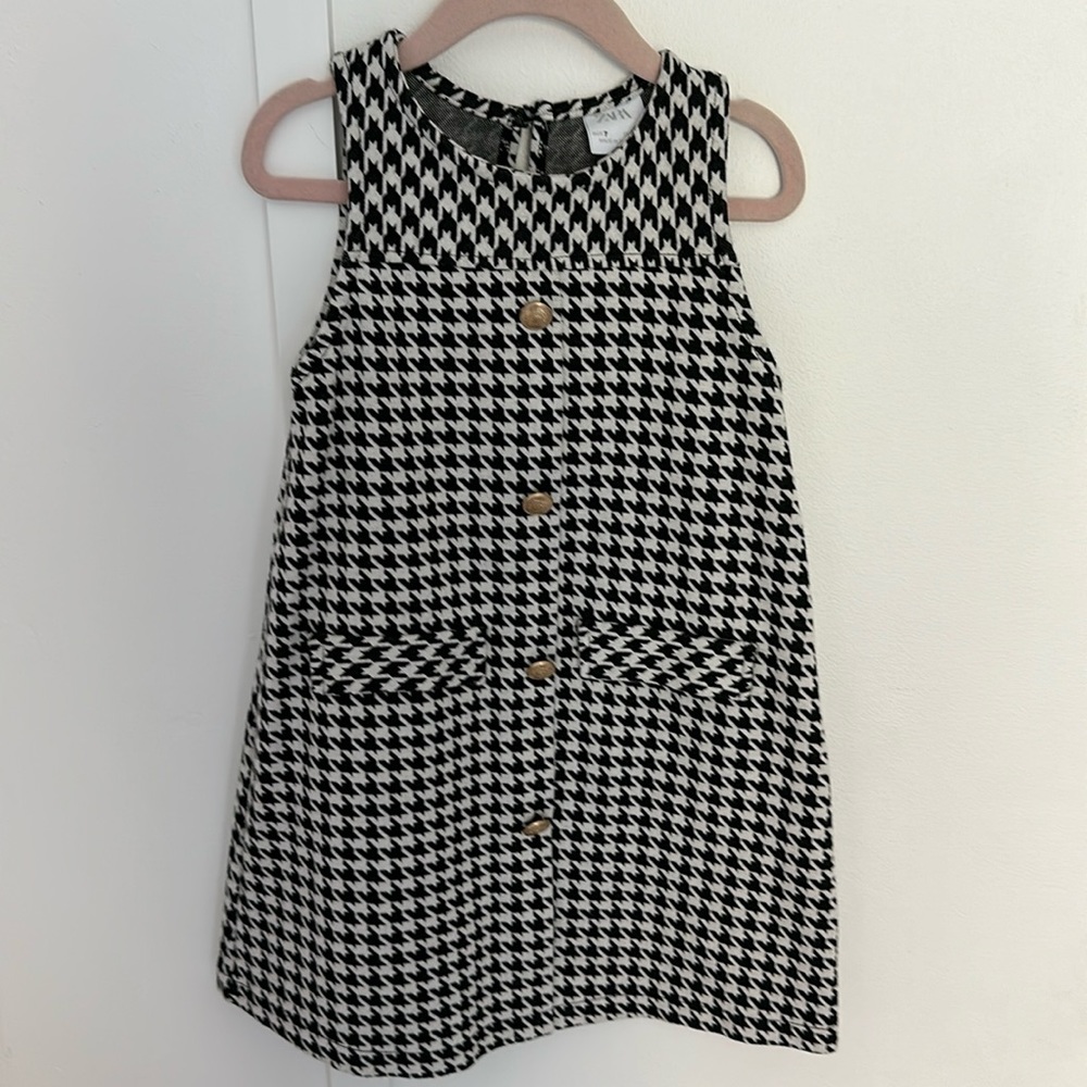 Zara girls black white houndstooth mini dress 7